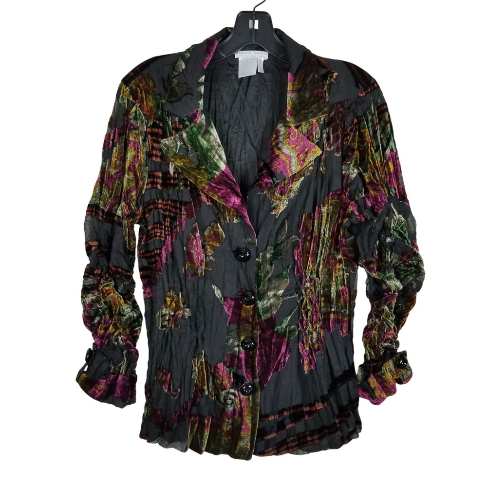 Alberto Makali Jacket Women Large Multicolor Velvet Burnout Crinkle Ruched Artsy